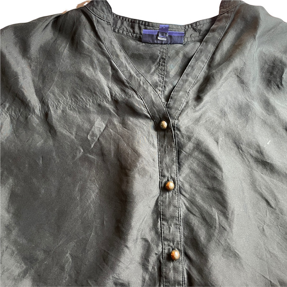 Vivienne Tam Black Silk Pearl Button Short Sleeve Dress Top Puff Sleeves Size XS - Picture 2 of 6